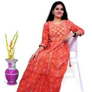Stylish Gold Zari Embroidery Long Floral Frock