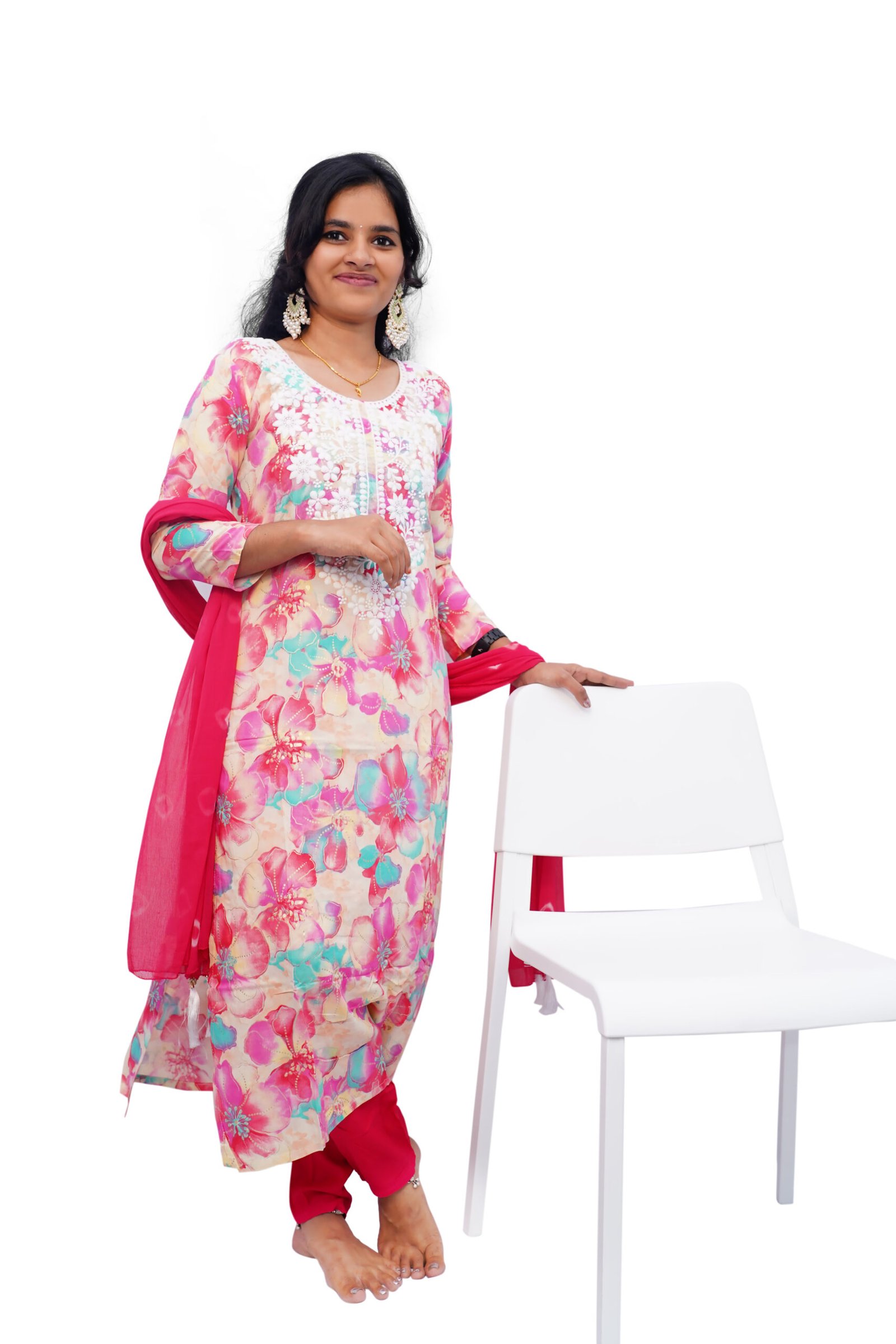 29- Orange Paper 3PC-Premium White Embroidery Printed Kurta Set Rs 2220 (26_ Dis) Premium V-Neck Designer Printed Kurta Set With Dupatta