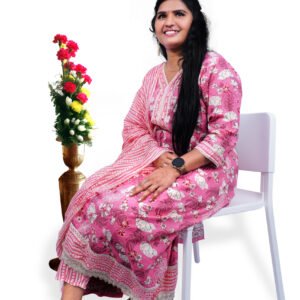 Signature (Zari Sequined) Embroidered Printed vneck Kurta Set