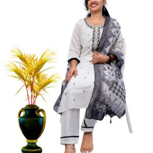 Milk White Designer Premium Zari Sequined Kurta Set