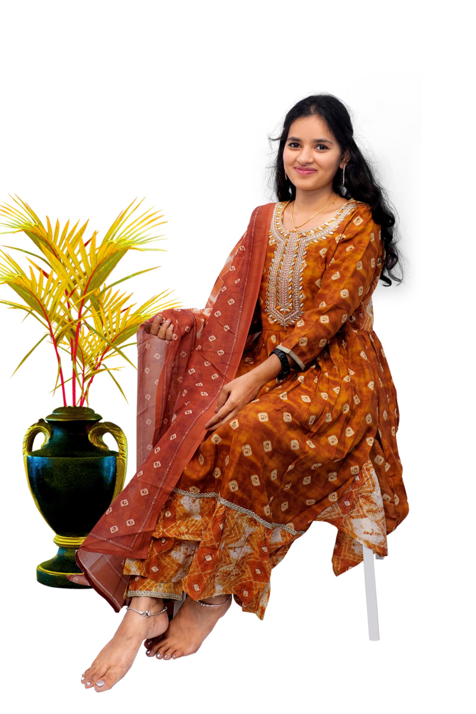 60- Orange Paper 3PSC- Stylish Embroidery Kurta Rs 2040 (26_ Dis) Multicolour Designer Top and Pant